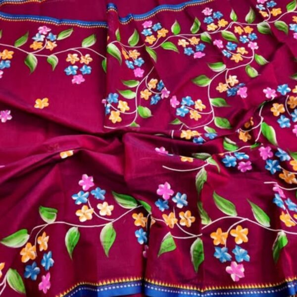 হাফসিল্ক হেন্ড প্রিন্ট শাড়ী - Image 3