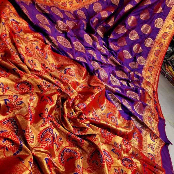 অরিজিনাল ইন্ডিয়ান খাদ্দি জাল কাতান শাড়ী - Image 3
