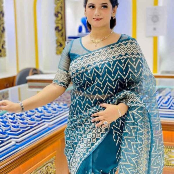 পিওর মাস্লিন অরগ্যাঞ্জা টিস্যু জামদানী শাড়ি - Image 3
