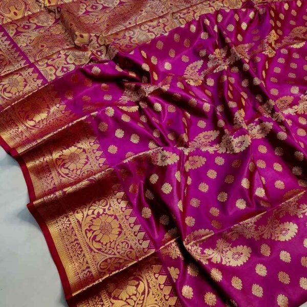 সিল্ক বেনারসি ফুল বডি জরি সুতার হেভি কাতান শাড়ি - Image 2