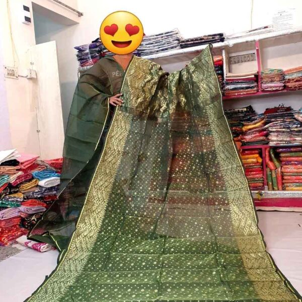 মসলিন টিস্যু জরি জামদানী শাড়ি - Image 2