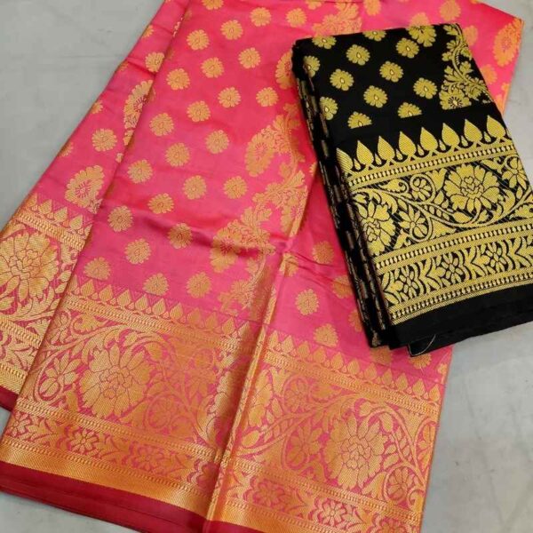 সিল্ক বেনারসি ফুল বডি জরি সুতার হেভি কাতান শাড়ি - Image 2
